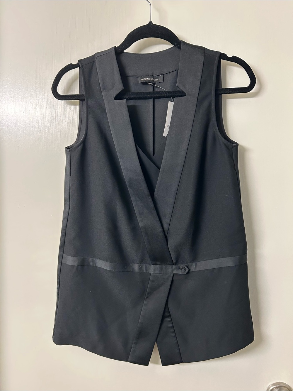 Banana Republic Black Satin-Trim Long Vest With Attached Camisole